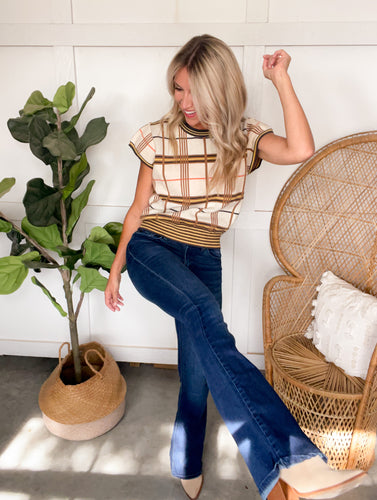 THML Plaid Short Sleeve Sweater
