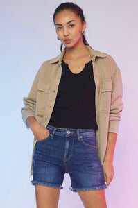 High Rise Frey Hem Shorts