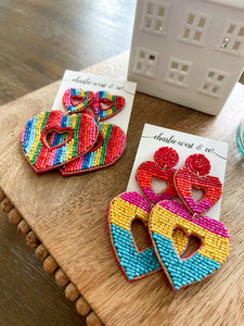 Rainbow Beaded Heart Earrings