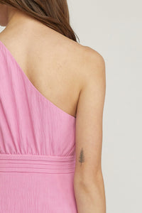 Pink One Shoulder Tiered Dress