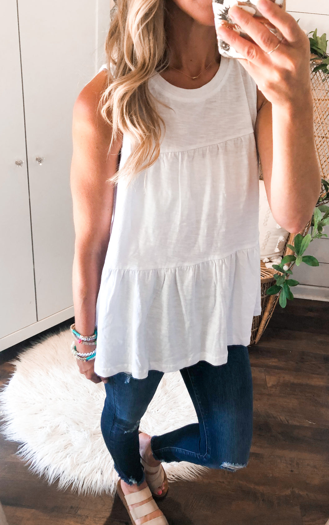Cotton Slub Tiered Sleeveless Top