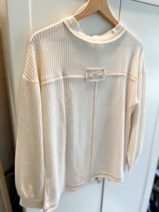 Cream Waffle Cardigan