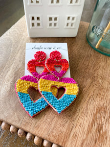 Rainbow Beaded Heart Earrings