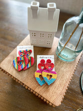 Load image into Gallery viewer, Rainbow Beaded Heart Earrings