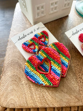 Load image into Gallery viewer, Rainbow Beaded Heart Earrings