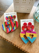 Load image into Gallery viewer, Rainbow Beaded Heart Earrings
