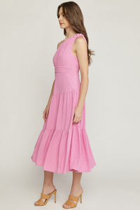 Pink One Shoulder Tiered Dress