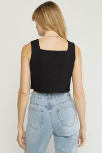 Square Neck Crop Top-Black