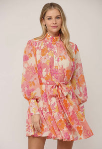 Floral Print Chiffon Ruffle Dress