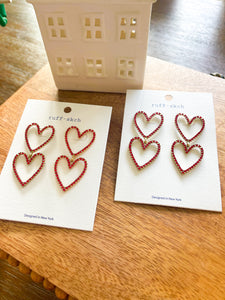 Rhinestone Red Heart Earrings