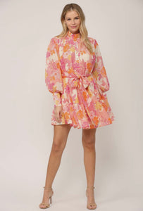 Floral Print Chiffon Ruffle Dress