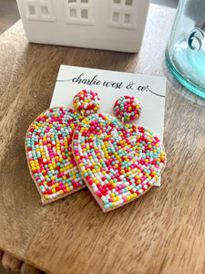 Confetti Beaded Heart Earrings