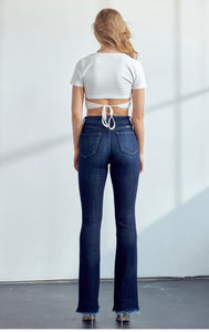 Super Dark Wash Exposed Button Bootcut Denim