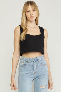 Square Neck Crop Top-Black