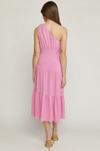 Pink One Shoulder Tiered Dress