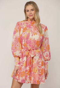 Floral Print Chiffon Ruffle Dress
