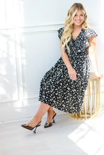 Load image into Gallery viewer, Ally Black Floral MIDI Dress