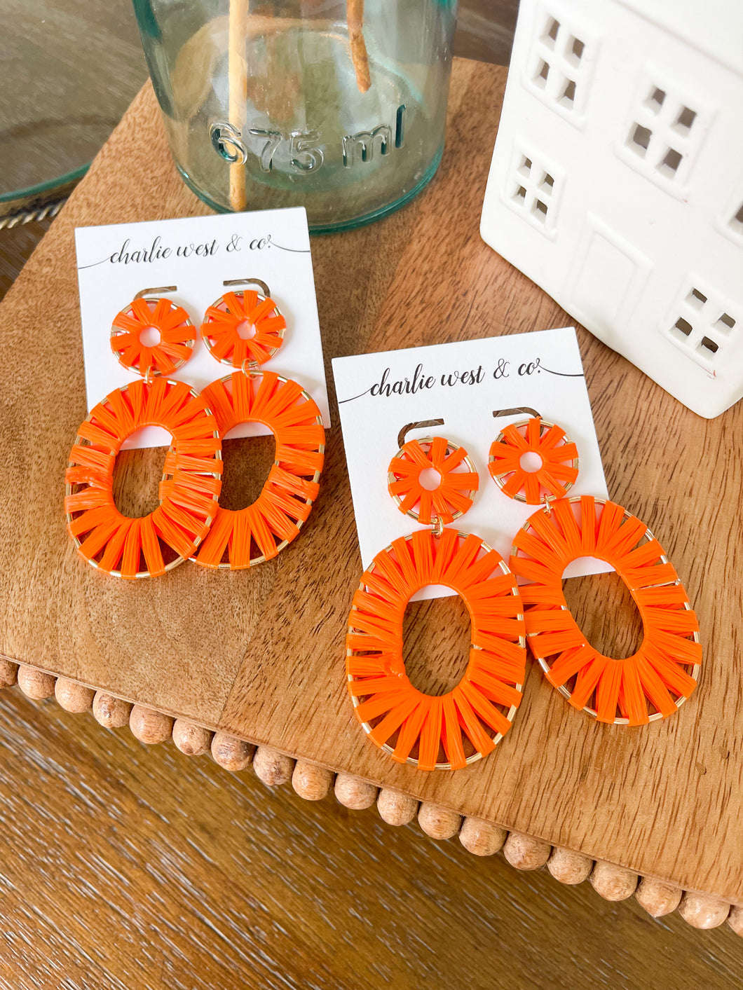 Orange Straw Earrings