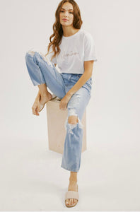 High Rise Slim Straight Light Wash Denim