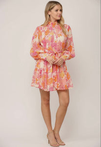 Floral Print Chiffon Ruffle Dress