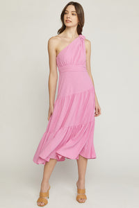 Pink One Shoulder Tiered Dress