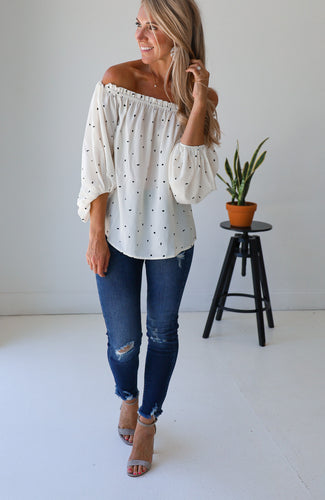 Aubrey Off Shoulder Polka Dot Top