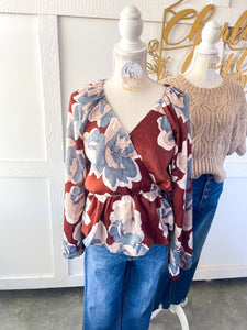 Gilli Brown Floral Peplum Top