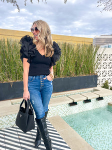 Evie Black Ruffle Top