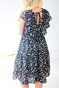 Ally Black Floral MIDI Dress