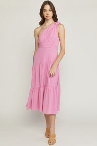 Pink One Shoulder Tiered Dress