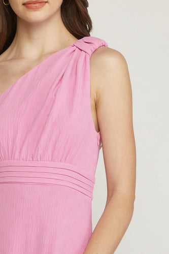 Pink One Shoulder Tiered Dress