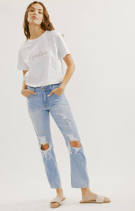 High Rise Slim Straight Light Wash Denim